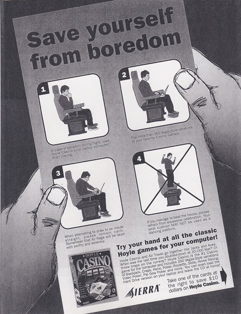 Airline seat pocket ad concept.