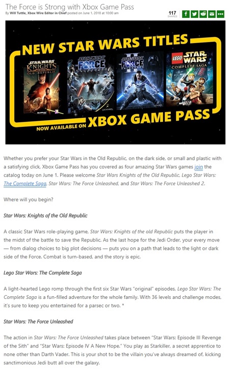 Sample - Xbox Wire Star Wars Game Pass